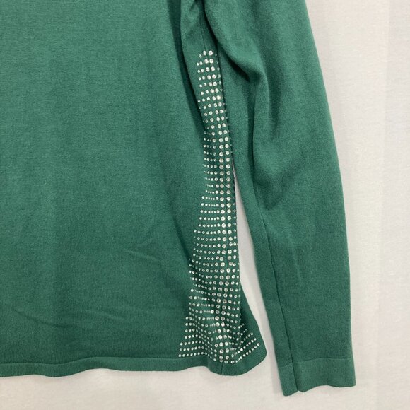 New Liv Milano Large V Neck Green Embellished Long Sleeve Knit Light Sweater - Picture 4 of 10